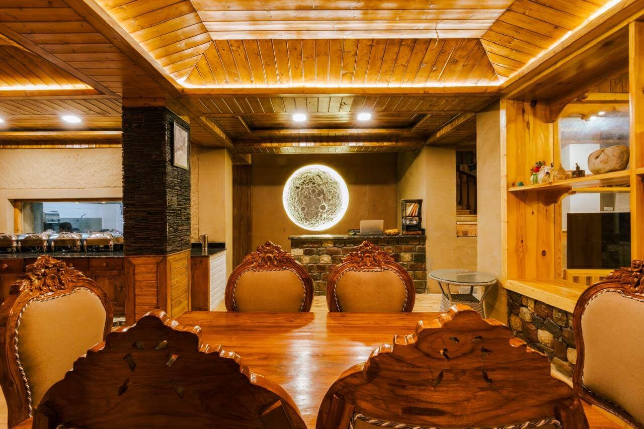 Reception area with the signature moon wall art