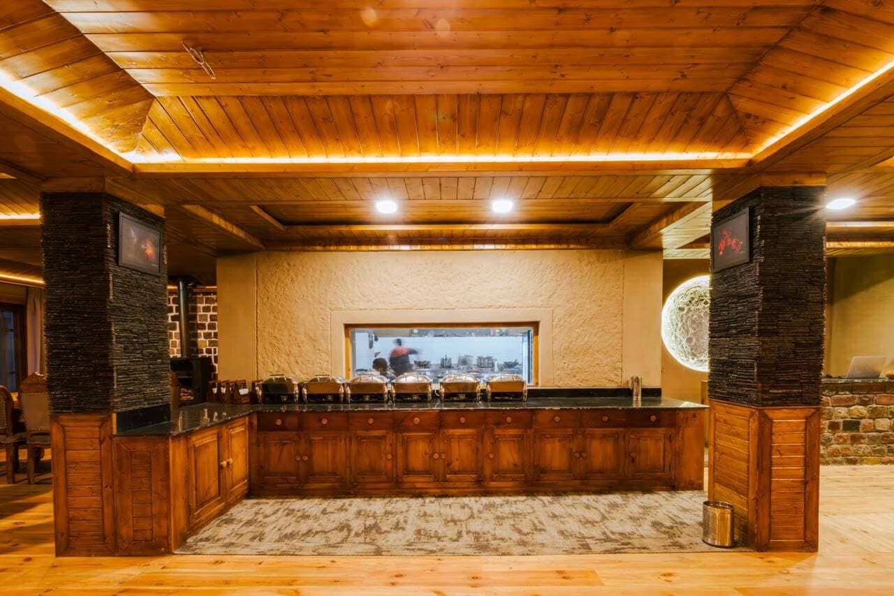 Warm wooden dining area interiors